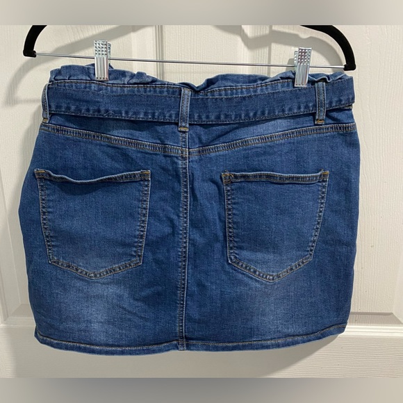 Angel Kiss Denim Collection Paper Bag Denim Mini Skirt. Size XL. Self-tie belt. - Picture 2 of 3